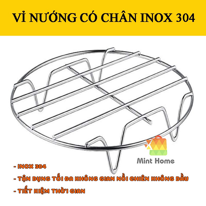 Vỉ nướng inox 304 loại tròn có chân - hàng tách lẻ từ bộ phụ kiện nồi chiên không dầu