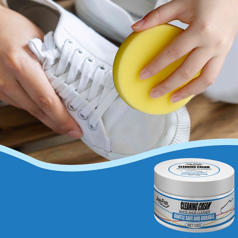 Kem 100g Tẩy Trắng Làm Sạch Vết Bẩn Làm Sạch Giày Có Thể Tái Sử Dụng Kèm Miếng Bọt Biển Lau Chùi