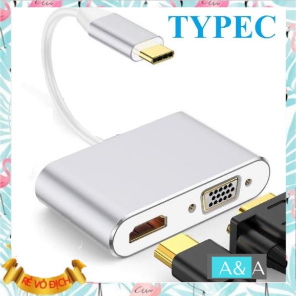 Bộ cáp chuyển đổi từ Typec sang HDMI + VGA 2K 4K cáp typec to hdmi kết nối tivi máy chiếu
