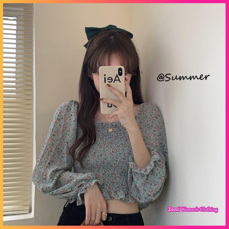 Áo Sơ Mi Nữ Croptop Chất Voan Chiffon Hoạ Tiết Hoa Nhí Ulzzang