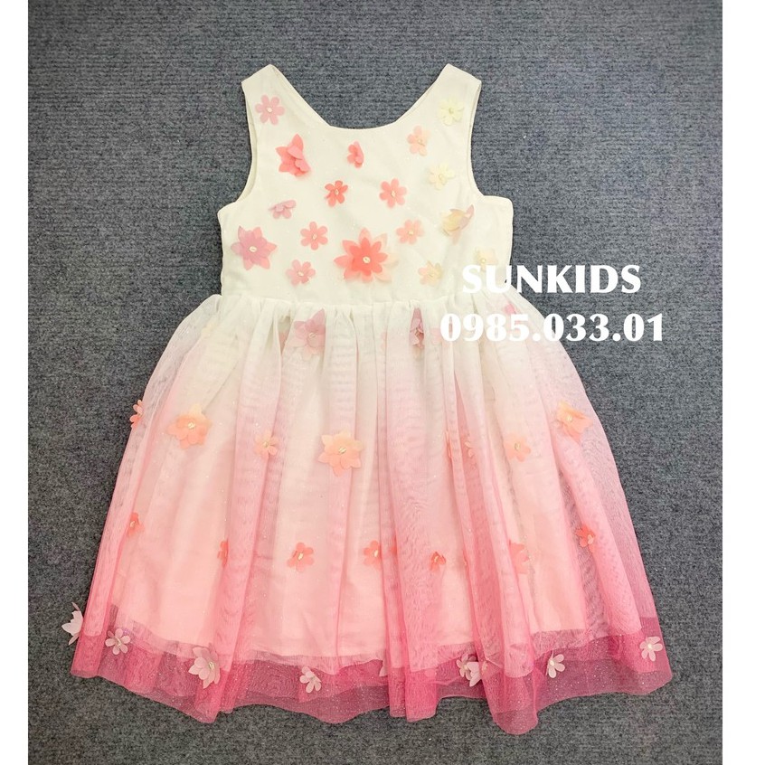 Váy bé gái h.,m trắng hồng đính hoa nổi