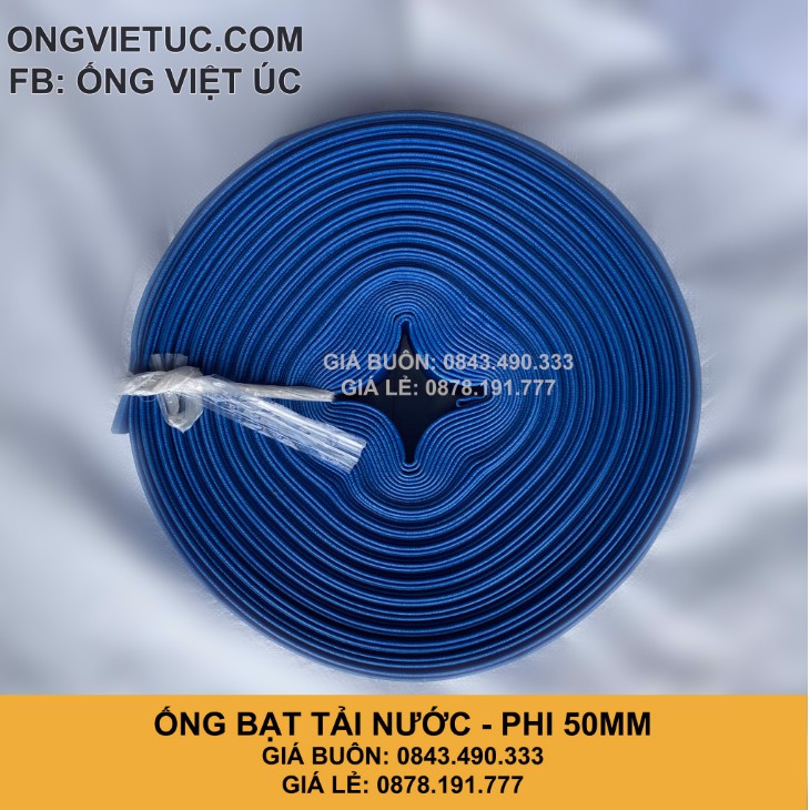 Ống bạt bơm tải nước Việt Úc Phi 50mm - Cuộn 20m - bạt cốt dù - bạt xanh - hàng chính hãng AHT