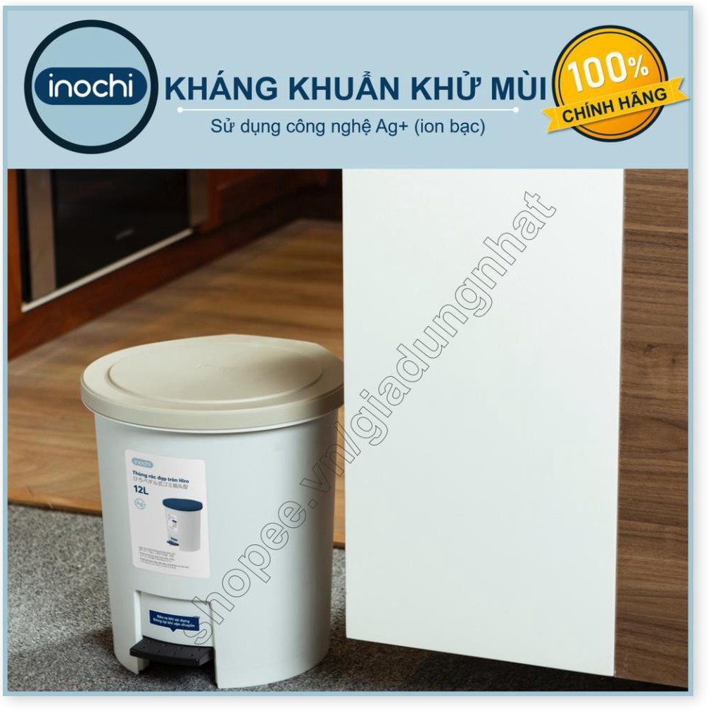 Thùng Rác Inochi Có Nắp Đậy Tròn 12 Lít, Đựng Rác Gia Đình, Trong Nhà, Ngoài Trời