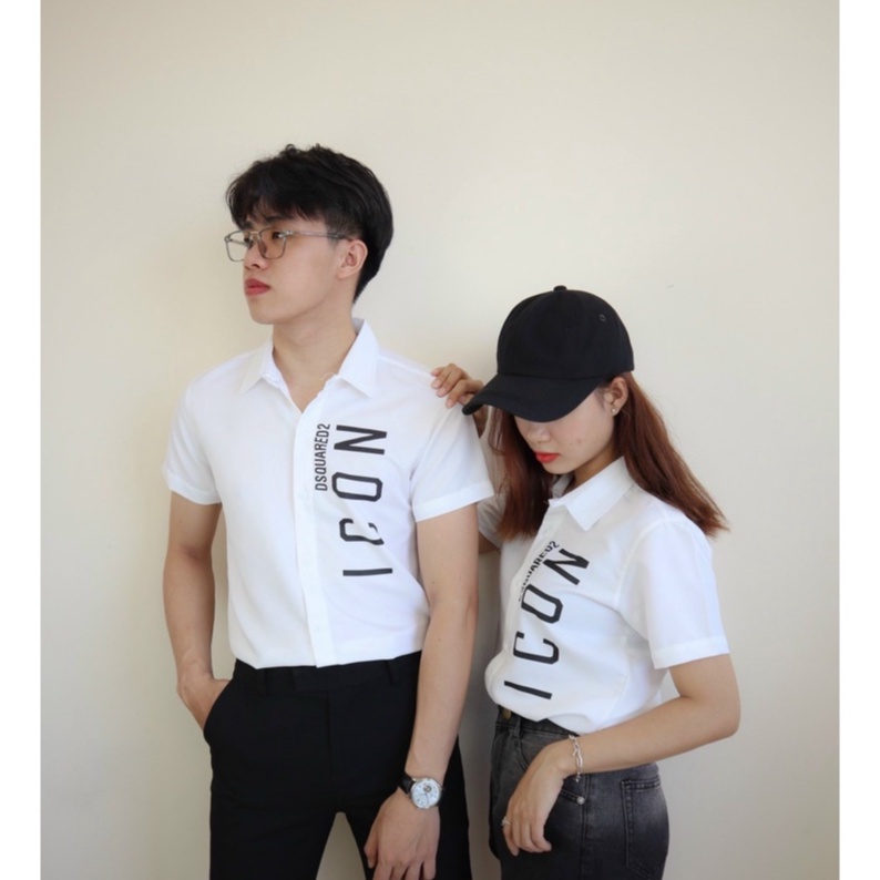 Áo sơ mi nam đen trắng tay ngắn in chữ hiệu mẫu mới giá rẻ vải mặc mát cao cấp VBSHOP001