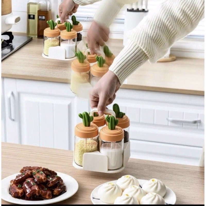 Sét 4 hũ thuỷ tinh đựng gia vị hình cây xương rồng ( siêu xinh)