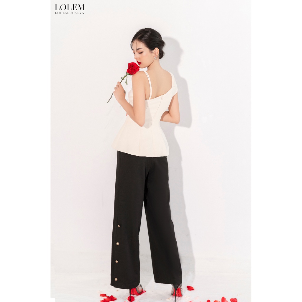 Áo kiểu nữ lệch vai LOLEM AK1242 xẻ tà chất vải linen Thái mỏng nhẹ