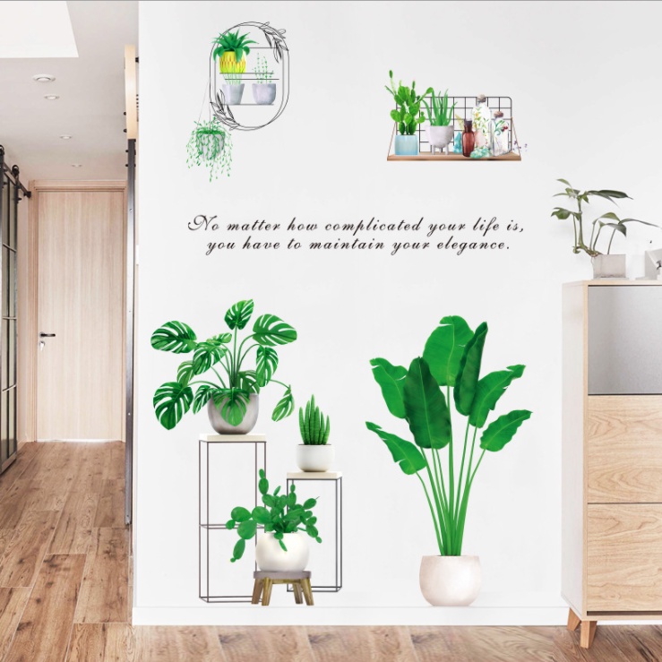 Decal dán tường trang trí - BỘ CHẬU CÂY XANH hiện đại