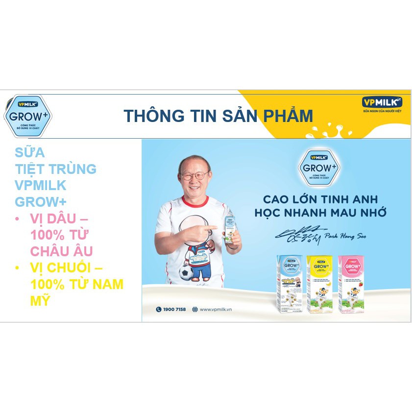 [Chính hãng] Sữa Tiệt Trùng Ít Đường VPMilk Grow+ Hộp 180ml (Thùng 48 Hộp)