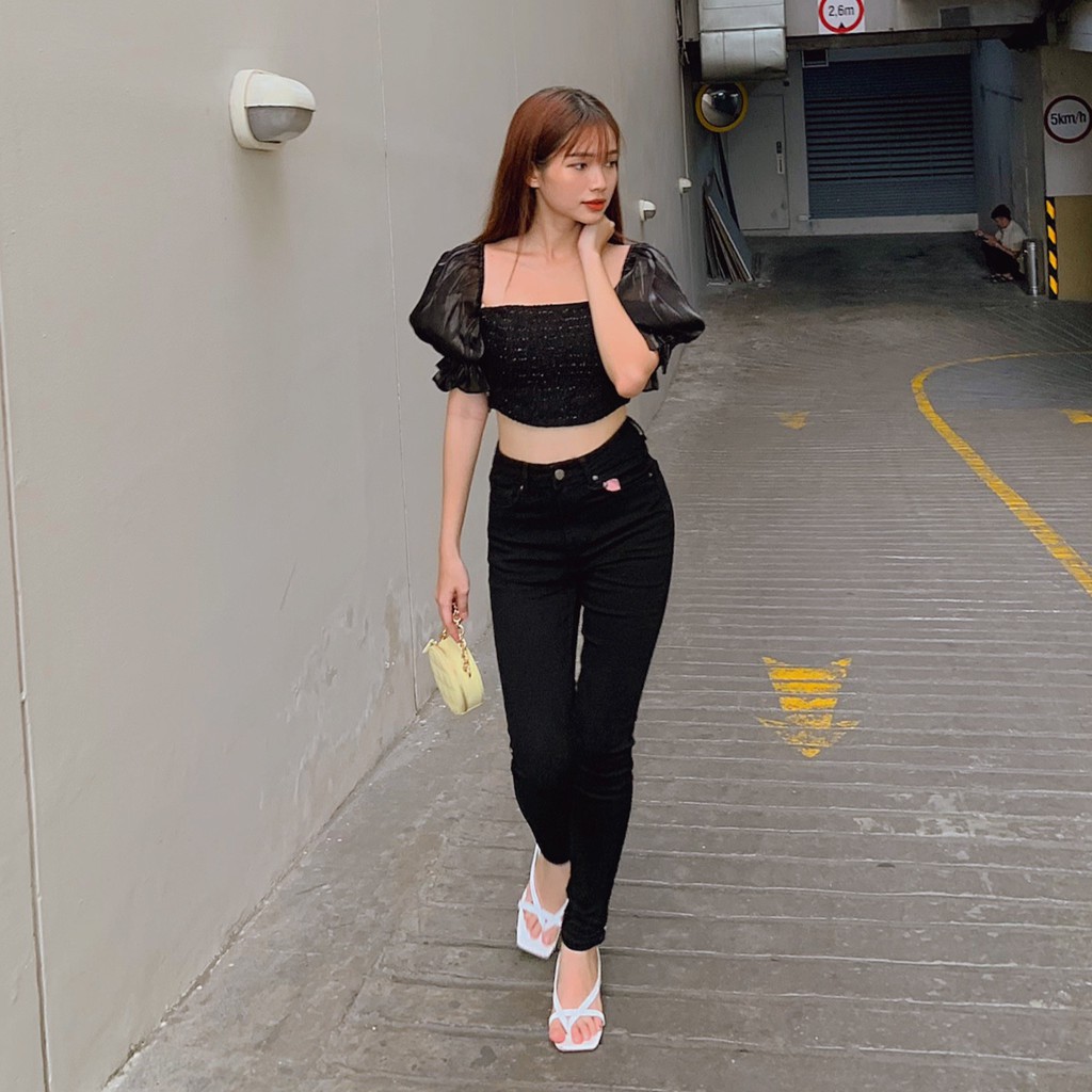 Quần skinny jeans đen lưng cao siêu co giãn (Đen) - GN01