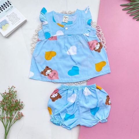 Đồ bộ tôn (tole - lanh) mẫu tay nhí gài nút ngực mềm - mịn - mát cho bé gái 7-9kg (hình thật)