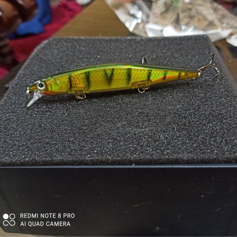 Mồi giả minnow 11cm 13gr sơn phản quang và dạ quang câu lure cá vược, cá măng