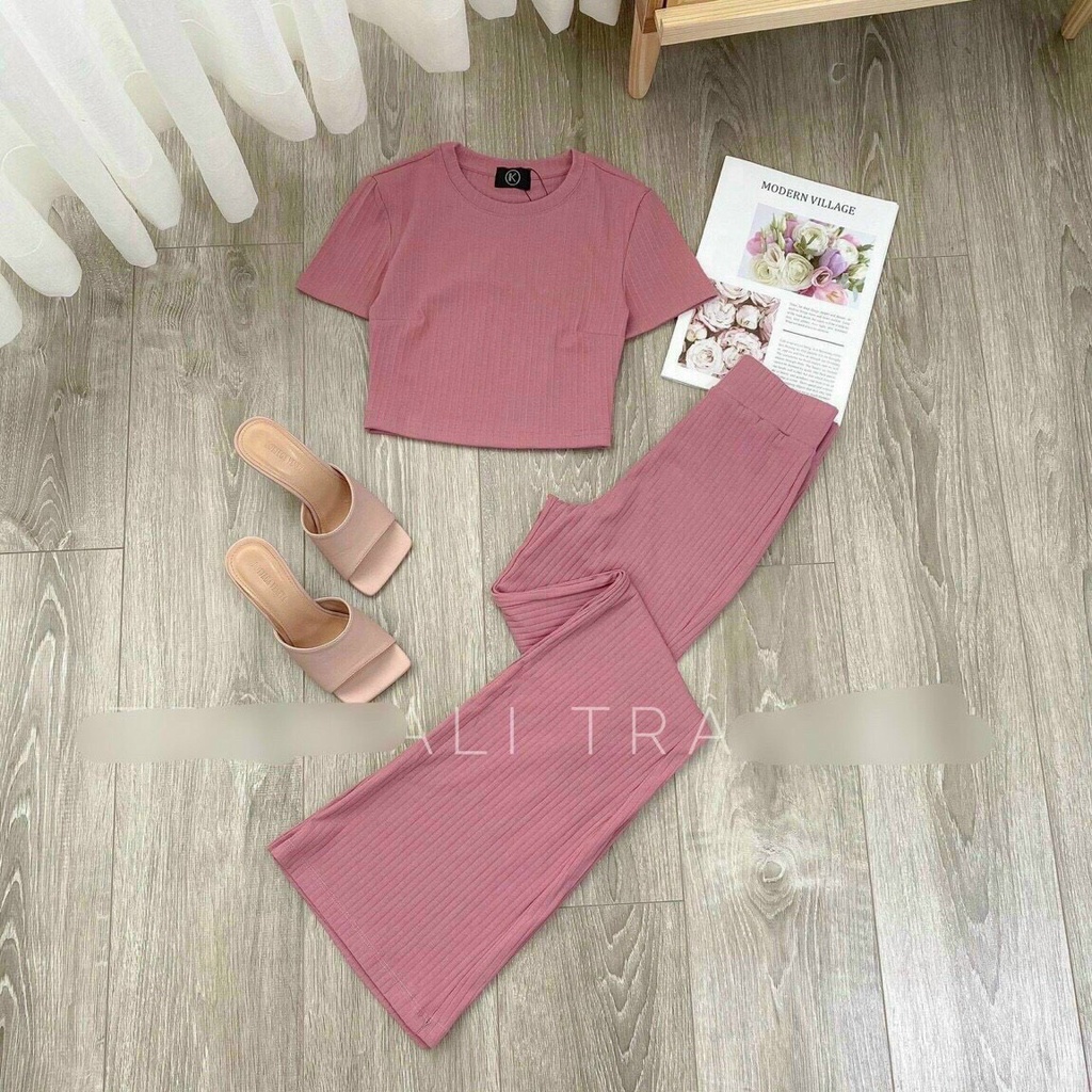 Set Bộ Nữ Sang Chảnh Áo Croptop Phối Quần Ống Loe Phong Cách Hiện Đại Kèm Ảnh Thật Thời Trang Nữ Minh Phúc