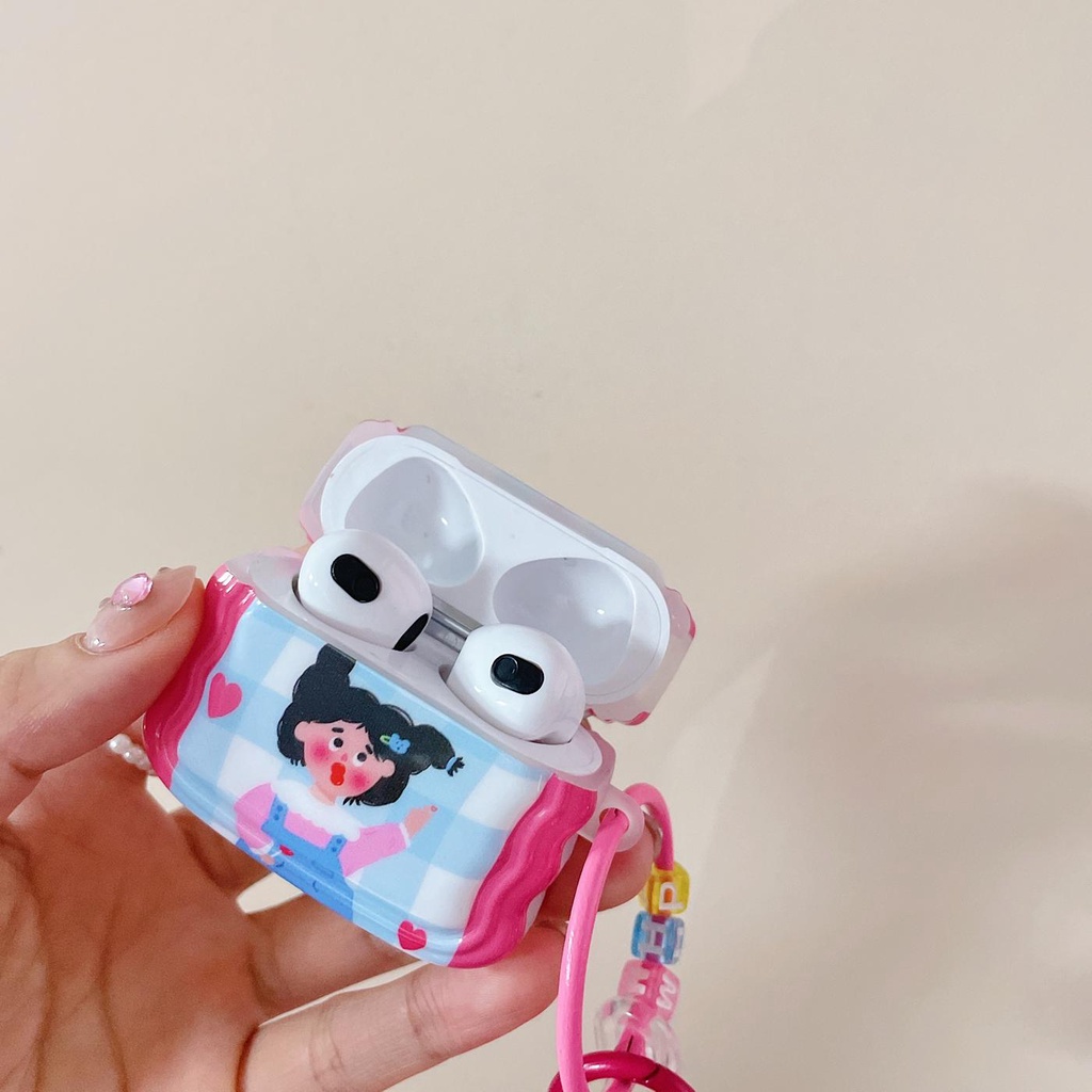 Vỏ Bảo Vệ Hộp Sạc Tai nghe không dây AirPods Pro 1 / 2 3 2021 gen3 Bằng Silicon TPU Mềm Chống Sốc Họa Tiết Kẻ Sọc Dễ Thương