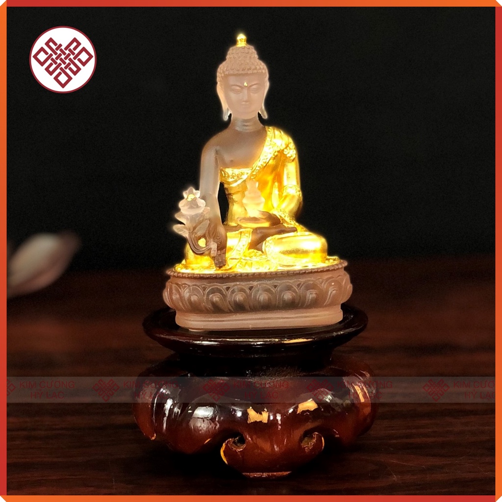 Tượng Dược Sư Mật Tông [Kim Cương Hỷ Lạc] Lưu Ly 12Cm Màu Vàng