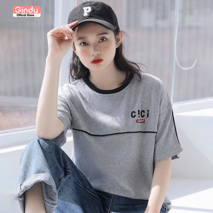 Áo thun nữ form rộng tay lỡ dáng basic unisex Gindy chất cotton thoáng mát, co giãn  A6172