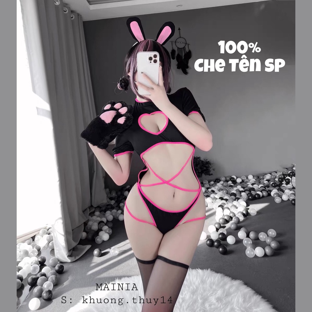 [Siêu Xinh] Bộ Đồ Ngủ Body Liền Thân Cosplay Thỏ Màu Đen Hồng Dễ Thương Gợi Cảm Quyến Rũ Mainia Shop