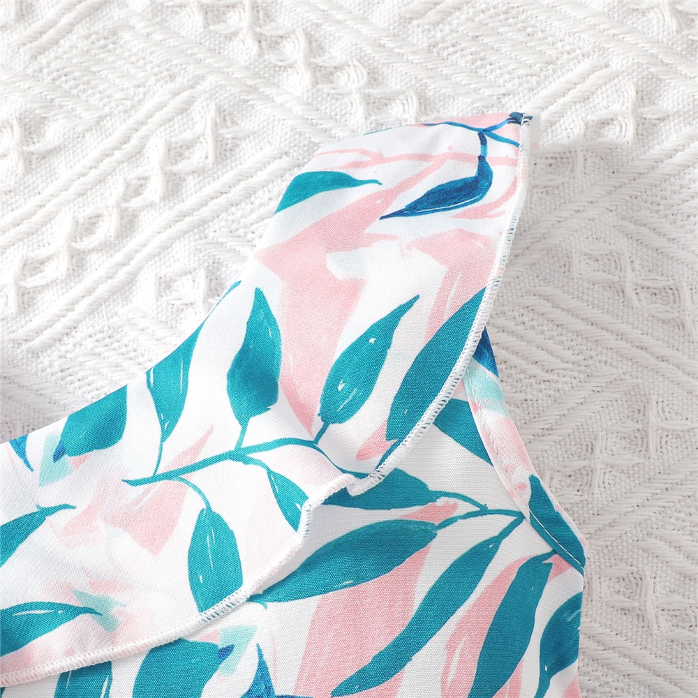 Đầm MIKRDOO chữ A in họa tiết lá kèm băng đô xinh xắn cho bé gái 0 - 24 tháng tuổi