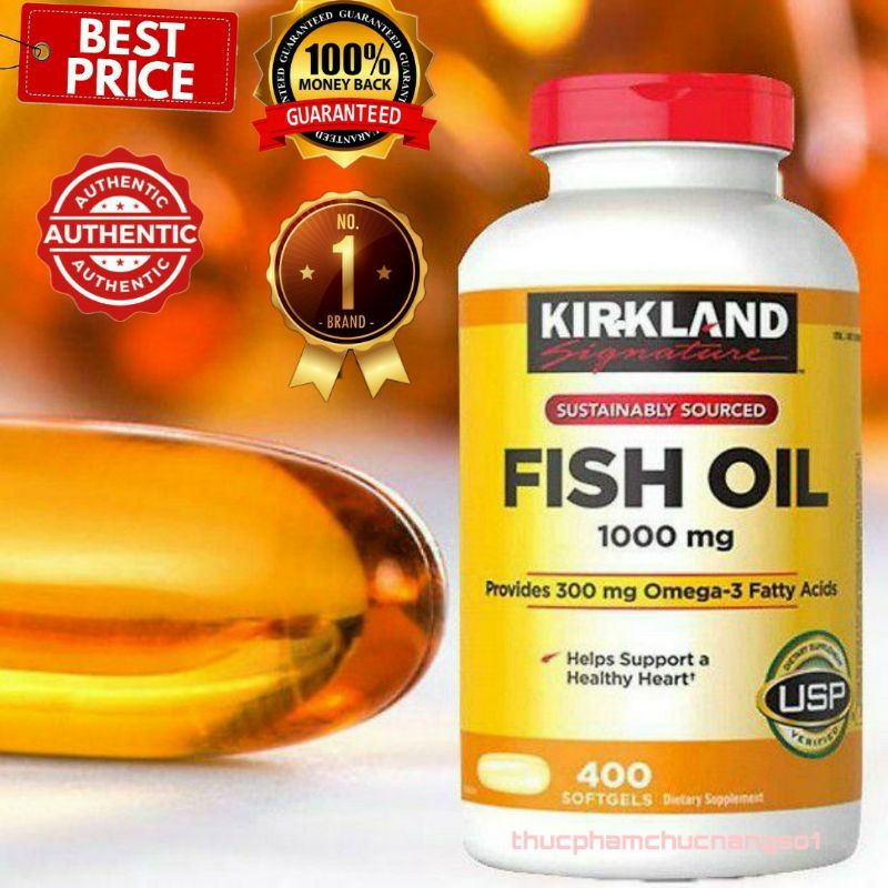 Fish Oil Kirkland Dầu Cá Omega 3 1000mg 400 Viên Cam Kết Chính Hãng