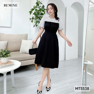 Đầm nhún ngực phối cổ tròn bemine mt5538