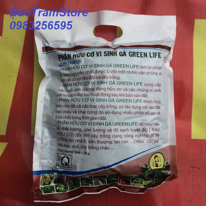 - Phân gà hữu cơ VI SINH GREEN LIFE gói 1kg hàng đẹp, chuyên cho cây hoa cảnh.