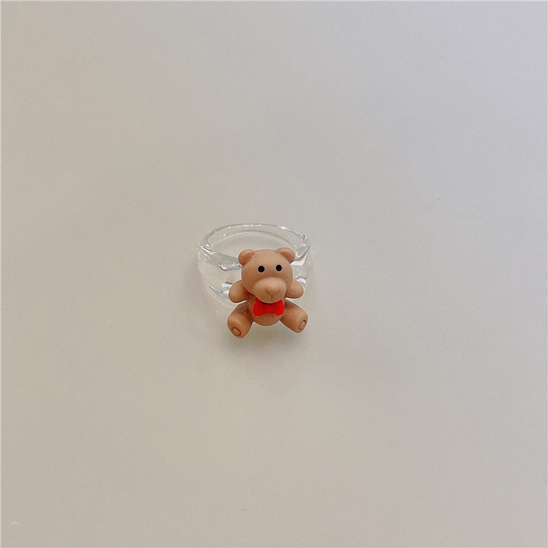 Nhẫn ba chiều màu cầu vồng hình gấu dễ thương phong cách Hàn Quốc cho nữ