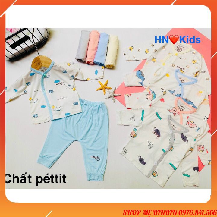 Bộ dài tay cho bé HNKIDS cúc chéo chất liệu pepti cao cấp siêu mềm mịn cho bé trai bé gái từ sơ sinh đến 10kg