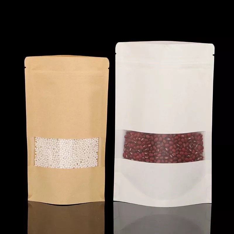 {Giá sỉ 10kg/ size} Túi zipper giấy Kraft Màu VÀNG/TRẮNG đáy đứng cửa sổ tràn có CÁN MÀNG - CHỐNG THẤM NƯỚC (sp y hình