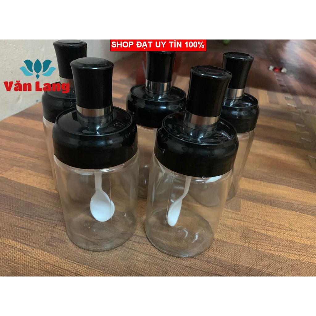 Hũ đựng gia vị 250ml (bộ 4hũ) - Hũ thủy tinh đựng gia vị kèm muỗng cao cấp
