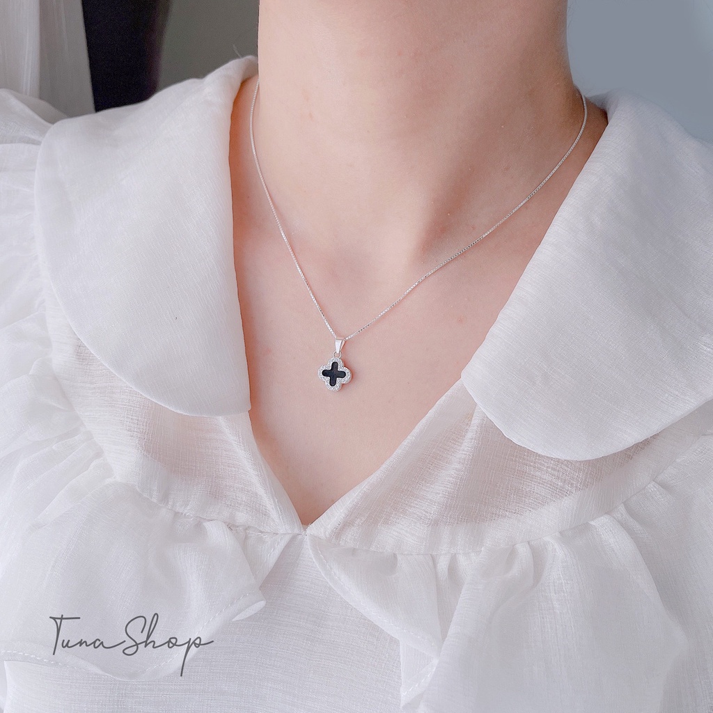 Dây chuyền Bạc cỏ 4 lá 2 mặt, Vòng cổ cỏ bốn lá đeo 2 kiểu Bạc cao cấp_ 𝐂𝐚𝐦 𝐤𝐞̂́𝐭 𝐜𝐡𝐮𝐚̂̉𝐧 𝐁𝐚̣𝐜 TUNA SILVER