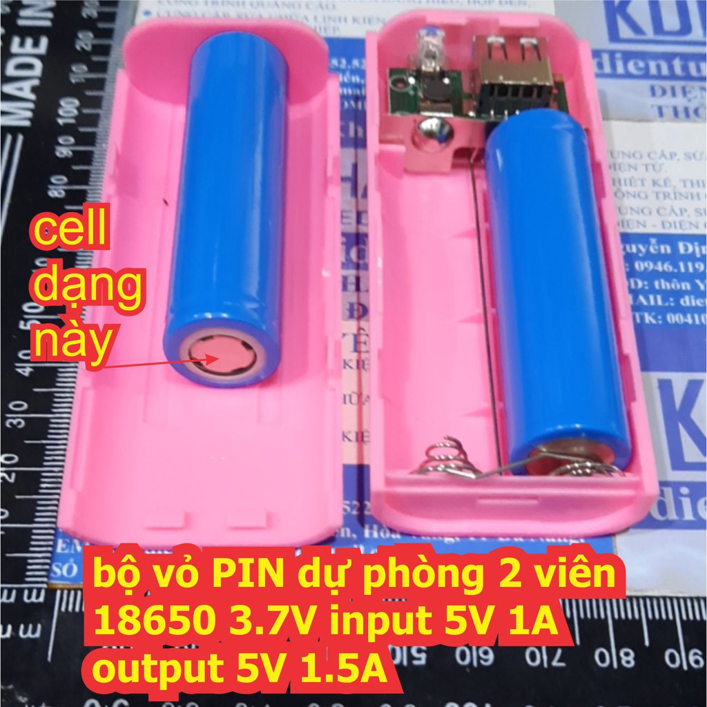 bộ vỏ PIN hộp PIN dự phòng 2 viên 18650 3.7V input 5V 1A output 5V 1.5A kde6562