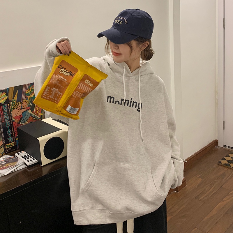 SUXI Áo Hoodie Tay Ngắn Dáng Rộng Thời Trang Mùa Thu Cho Nữ