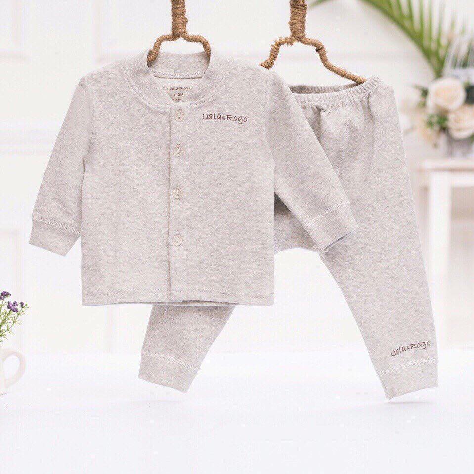 Bộ quần áo sơ sinh dài tay khuy giữa Uala Rogo cotton sợi tre mềm mại
