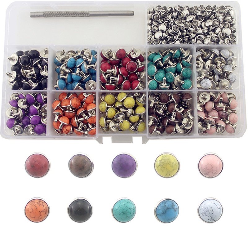 Bộ 320 Đinh Tán 8mm Bằng Đồng Thau Phối Đá Pha Lê Tự Trang Trí Quần Áo/ Thắt Lưng/ Túi Xách