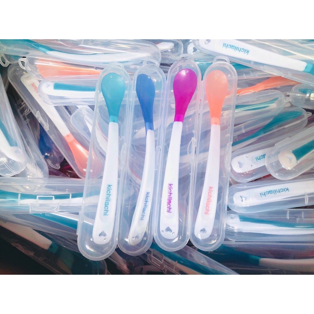 Thìa silicon báo nóng Kichilachi, Muỗng silicon mềm cho bé ănn dặm giúp bé ăn ngoan, ngon miệng