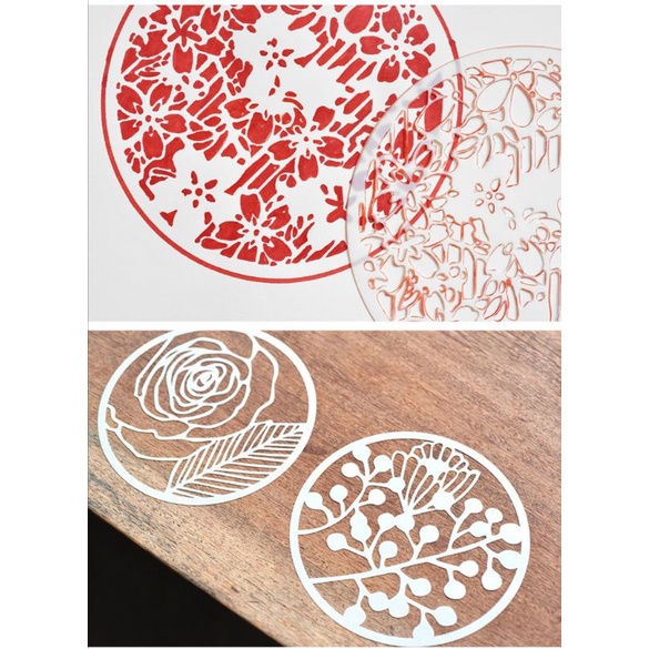 Xả hàng Set 8 mẫu Khuôn tranh, khuôn vẽ, khuôn phun sơn, tô màu pvc trang trí hoa lá cổ phong