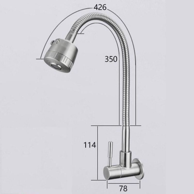 Vòi rửa bát gắn tường lạnh đơn INOX 304 cần mềm