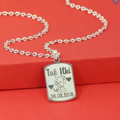 Vòng cổ bạc trẻ em hình con cún khắc tên DCT0078 Trang Sức TNJ