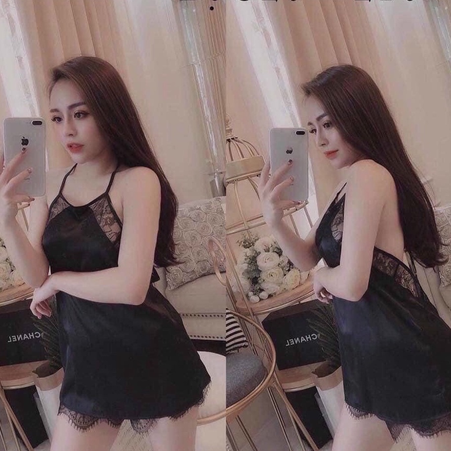 Đồ Ngủ Sexy Yếm Kèm Quần Đùi Phối Ren Chất Liệu Lụa Satin Mềm Mịn Mát freesize 40-65kg - CN006 CINY | BigBuy360 - bigbuy360.vn