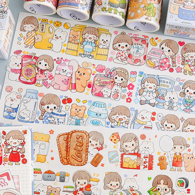 Peach cartoon figure  blind box washi tape stricker Diary Scarpbooking DIY Decoration Washi Tape