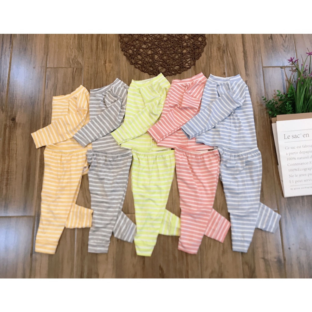 Đồ Bộ Dài Tay Bé Trai, Bé Gái Minky Mom Vải Thun Lạnh hoạ Tiết Kẻ Ngang, Bộ Đồ Dài Tay Mặc Thu Đông Cho Bé AN.KID