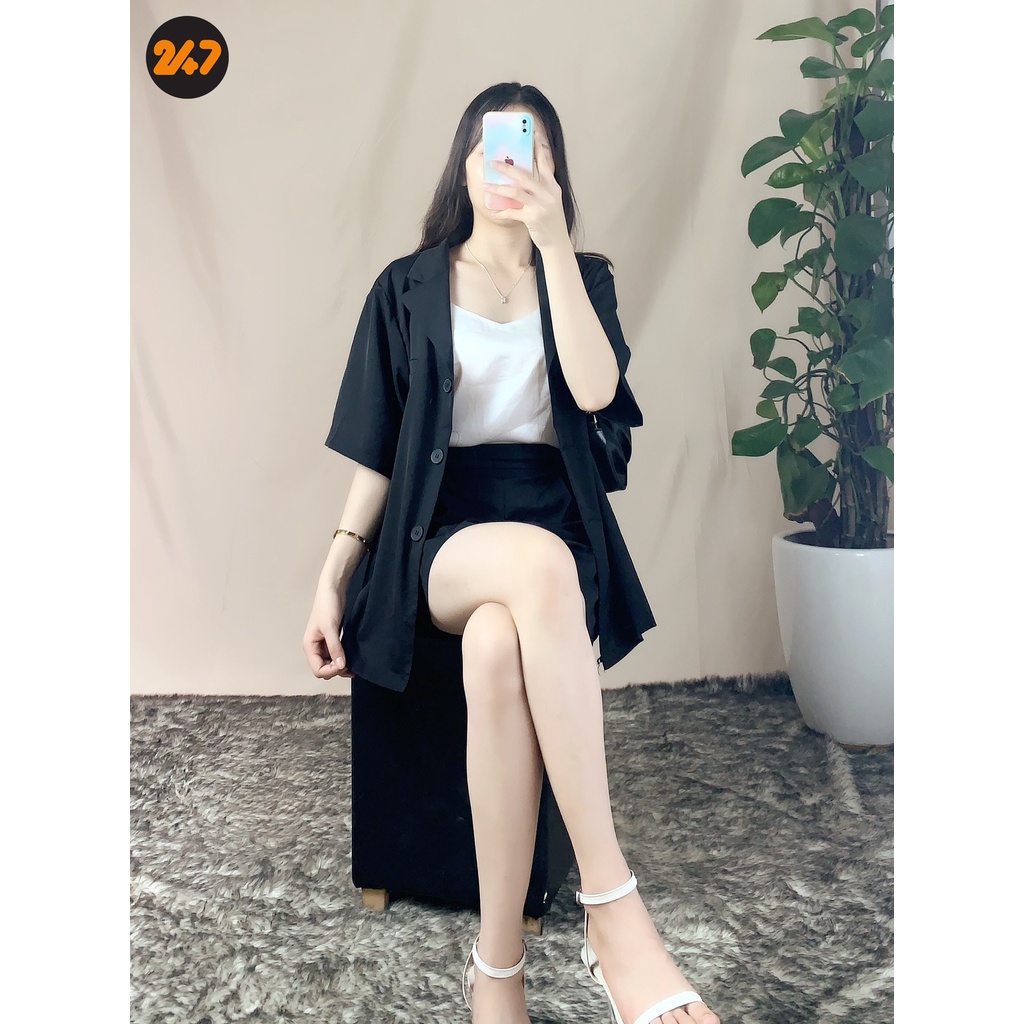 Set 2 món Blazer &amp; Quần Short Màu Trơn Thời Trang Mùa Hè Cho Nữ Set2178