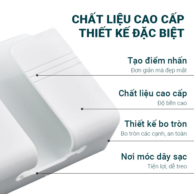 Giá đỡ điện thoại dán tường GJ4 giữ điện thoại cố định khi sạc pin có thể đựng remote tivi/máy lạnh, dễ dàng lắp đặt