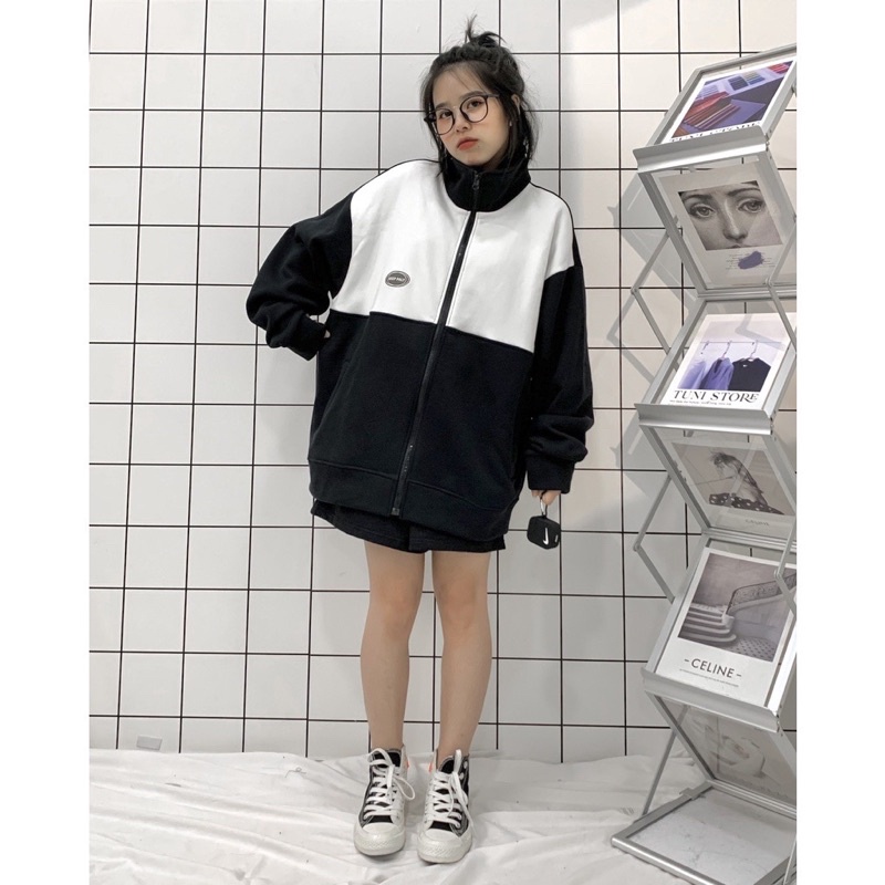 Áo Khoác Hoodie Zip Nỉ Bông Form rộng PALY màu ĐEN  Nam nữ unisex