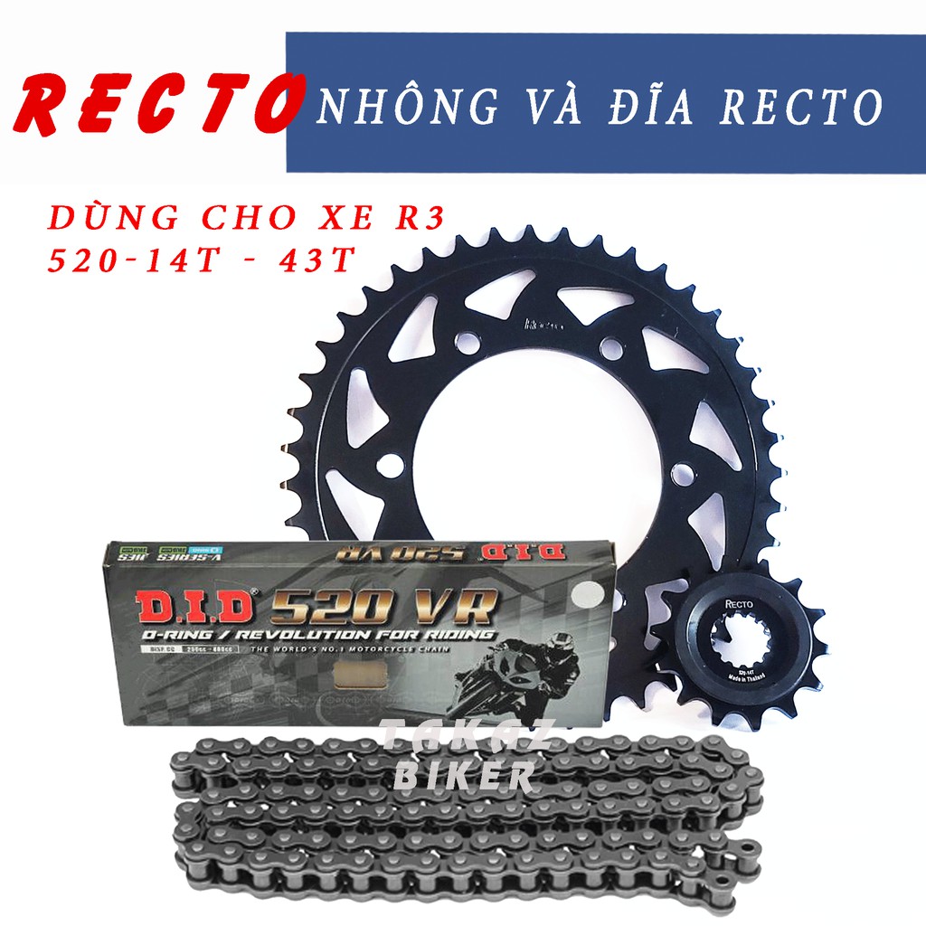 Sên Nhông Đĩa Motor Recto và Sên Phốt Cao Su 520RV O-Ring DID Dùng Cho Xe Yamaha R3 - YZF PKN