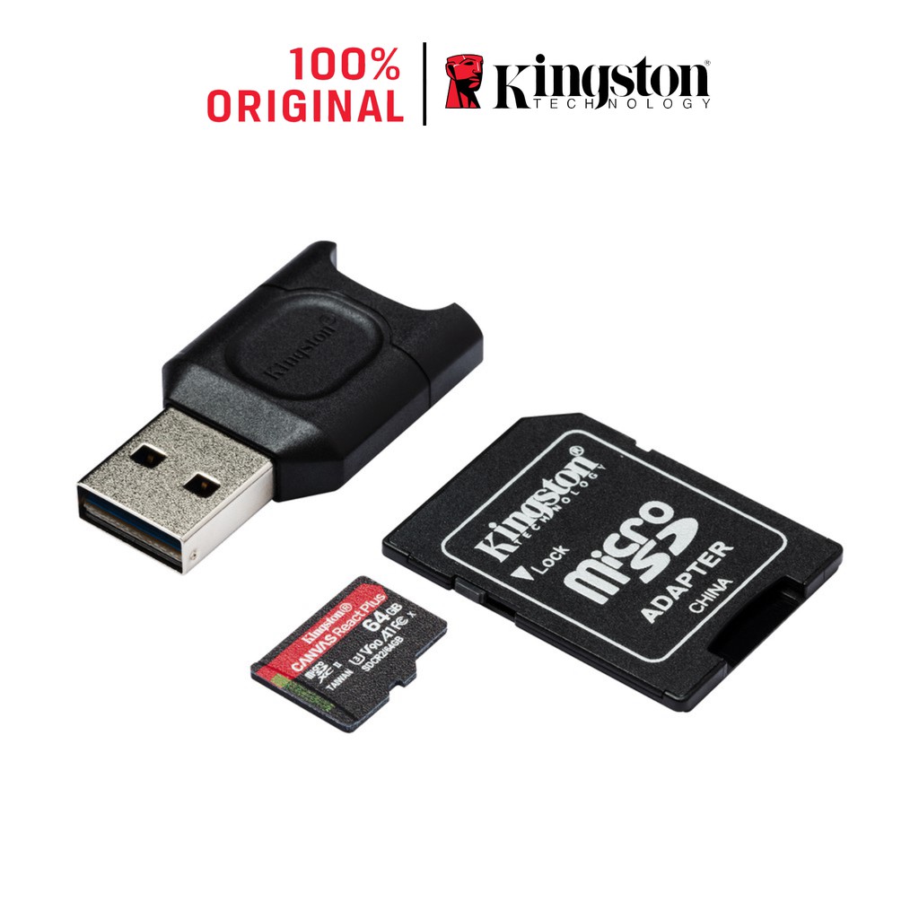 Thẻ nhớ micSDXC Kingston Canvas React Plus 128GB 300mbs/260mbs quay video UHS-II 4K/8K, Flycam HD MLPMR2/128GB