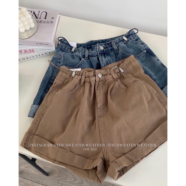 [Ảnh thật/Videp]Quần short jean tôn dáng rút chun eo phía hông xinh xắn Quần sooc bò Quảng Châu