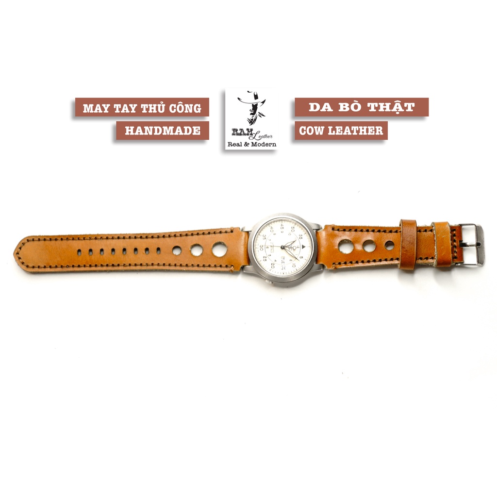 Dây Casio AE 1200 da bò nâu đỏ RAM Leather D3 - tặng khóa chốt và cây thay dây