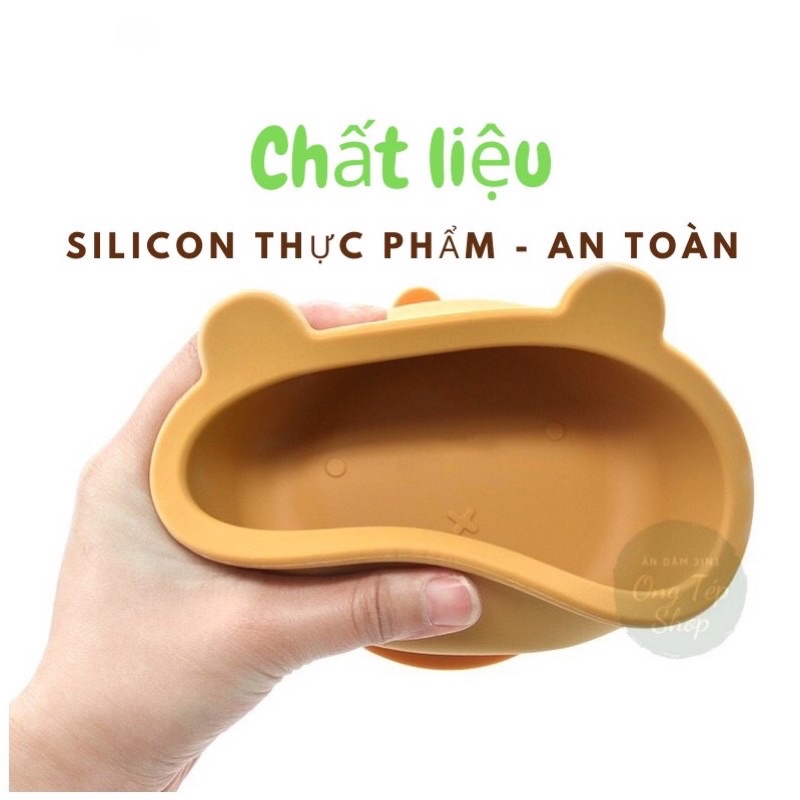 Bát - khay - cốc silicon hình mèo/gấu cho bé ăn dặm kèm thìa (đọc kĩ phân loại)