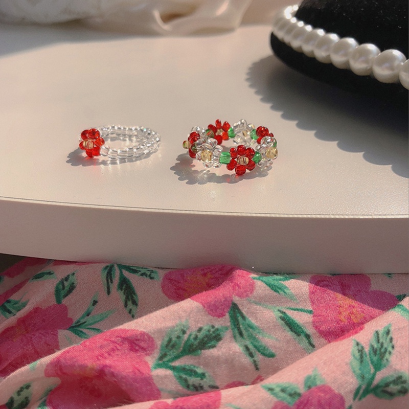 Nhẫn xỏ hạt handmade co giãn tùy chỉnh tạo hình hoa ngọt ngào