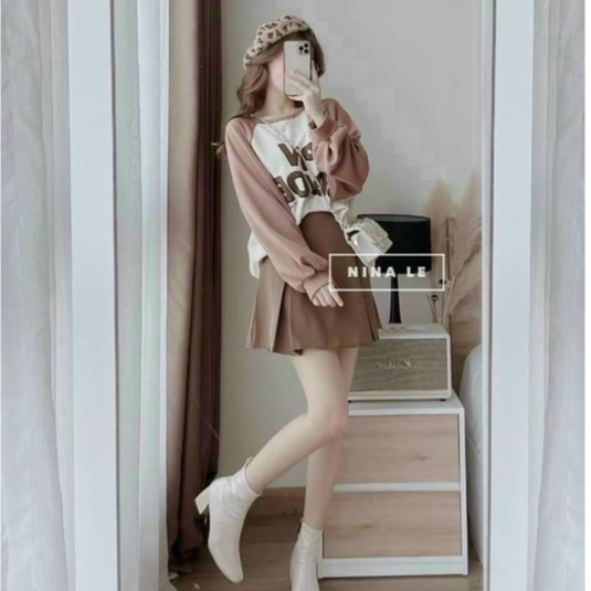 Set Đồ Bộ Nữ,áo Thun Cotton In Chữ Kèm Chân Váy For Dập Ly Điệu Đà Dạo Phố Đi Biển Sang Chảnh Thời Trang [XM MINH PHÚC]